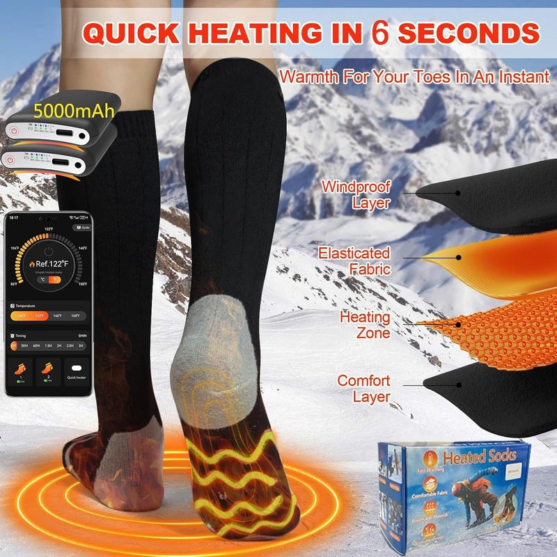 ANSOZLEE Heated Socks, Heated Socks for Women Men with App Control 2 * 8500mAh Rechargeable Electric Heated Socks Washable Warm Socks for Outdoors Work Skiing Hunting Riding Cycling Hiking Camping Xmas Gifts - Image 5